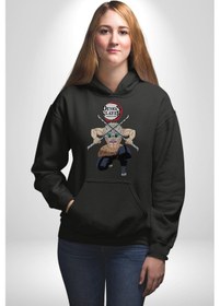 Resim Anime Inosuke Hashibira Demon Slayer Kadın Erkek Siyah Kapüşonlu Sweatshirt Hoodie Siyah 