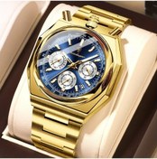 Resim Globalbloom Poedagar Erkek Kuvars Saati 897 Golden Blue1 Mavi Kadran Tarih Göstergeli Çelik Bant Su Geçirmez 3atm Günlük Kullanım Altın 