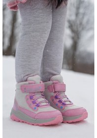 Resim Kız Çoçuk Sim Detaylı Kışlık Kaymaz Taban Su Geçirmez Cırt Cırtlı Yarım Bot Pembe 