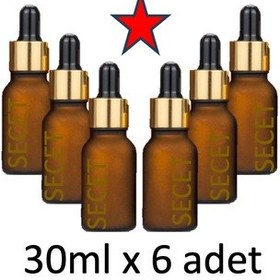 Resim Damlalık, 6 Adet 30ml Damlalıklı Cam Amber Renk Şişe, Metal Gold 