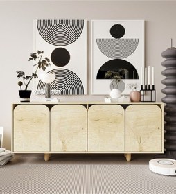 Resim Lazio Bohem Ahşap Ayaklı Modern Konsol 180 Cm Safir Meşe 