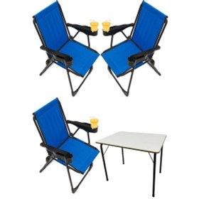 Resim Silva 3 Adet Kamp Sandalyesi Bardaklıklı Lüks Mavi + MDF Masa Mavi 
