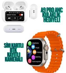 Resim yollayenilensin Ultra 3 BTK Kayıtlı Sim Kartlı Akıllı Saat + A9 Pro ANC Kulaklık | AMOLED Android Set 