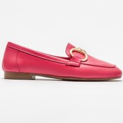 Resim Elle Fuşya Deri Kadın Loafer 