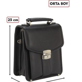 Resim Dada Kilit Mekanizmalı Siyah Renk Piremium Orta Boy Erkek El Çantası Omuz Askılı 