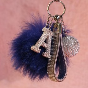 Resim TASARIM ARABAM ATİKE ELİF AKIN Gümüş Taşlı & Logosuz Anahtarlık & Tilki Tüyü Ponpon Saks Mavisi & Gümüş Harf & Gümüş Disko Topu 