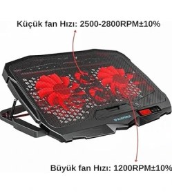 Resim Speeder Sx-15 4 Adet Fanlı 9"-17" Inç Ledli LCD Kontrol Panelli Standlı Notebook Laptop Soğutucu 