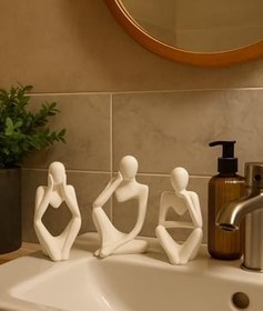 Resim Ev & Ofis Dekoru – Beyaz 3’lü İnsan Figürü Seti | El Yapımı Minimalist Heykel Takımı 