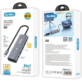 Resim Go-Des Go Des GD-6903 Type-C Bağlantılı 6in1 Hub Adaptör Usb3.0/hdmi/pd 100W/4K Ultra Hd 30hz/5Gbps Gri 