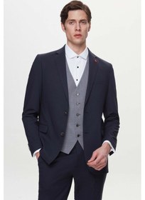 Resim Twn Slim Fit Lacivert Armürlü Takim Elbise Kombinli 3efy5kmbn0552 Lacivert 