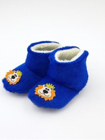 Resim Kiçi Kaydırmaz Taban, Organik, Pamuk Astarlı, Terletmez, Üşütmez Mavi Aslan Desenli Bebek Pandufu 