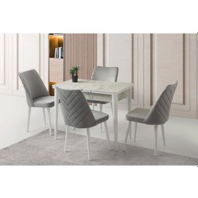 Resim Kelebek Hg Ahşap Salon Yemek Masa Sandalye Takımı 4 Sandalyeli Ortadan Açılır 70x120cm Büyüyen Merme Gri 