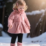 Resim 2'li Kız Çocuk Tavşan Nakışlı Fermuarlı Kapüşonlu Ceket & Pantolon Seti - Tavşan Yüzü & Kalp Desenli, Rahat Polar Astarlı Kışlık Kıyafet, Bol Kesim Günlük Oyun Kıyafeti, Dış Mekan ve Günlük Giyim için 