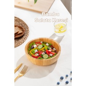 Resim Orta Boy Doğal Bambu Salata Kasesi 20 Cm, Şık ve Dayanıklı Mutfak Aksesuarı 