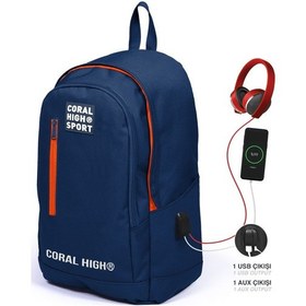 Resim Coral High Sport Lacivert Üç Bölmeli Usb Şarjlı Kulaklık Çıkışlı Sırt Çantası 23232 Lacivert 