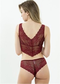 Resim Leylak Desenli Dantelli Brazilian Külot - Bordo / M 