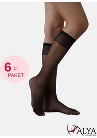Resim Alya Underwear Kadın Parlak Diz Altı Çorap 15 Denye, İnce Fit - 6'lı Paket Siyah 50 6'lı 