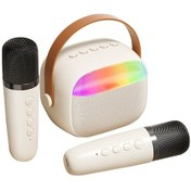 Resim K30 Beyaz Taşınabilir Bluetooth Hoparlör, Renkli Işık Ve İki Mikrofon İle Karaoke Desteği, 8w Güç, 1200mah Pil 