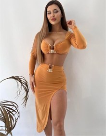 Resim Pink Life Hardal Sandy Kumaş Tokalı Uzun Kollu İkili Takım Hardal 