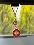 Resim Azrua Yaldızlı Kırmızı Metal Yuvarlak Nazar Boncuklu Araba Ayna Süsü Araba Nazarlık Nazar Koruması 