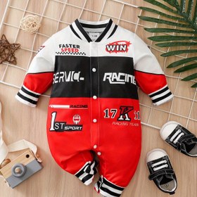Resim YIERYING & Yarış Arabası Tulumu - Uzun Kollu Çift Fermuar Motorspor Giysisi, Damalı Şerit ve 17 Numara Desenli, İlkbaharlık/Sonbaharka Hafif Sıcak Romper 