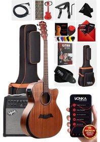 Resim Maxword M450-EQ-50AMP Masif Ağaç 50W Amfili Elektro Akustik Gitar Seti üst Segment 