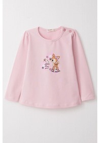 Resim Breeze Kız Bebek Uzun Kollu Tişört Sevimli Ceylancık Baskılı 9 Ay-3 Yaş, Pembe-pembe Pembe 
