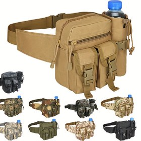 Resim Erkek Taktik Nylon Fanny Paketi Su Şişesi ve Telefon Cebi ile - Dayanıklı Oxford Kumaş, Ayarlanabilir Bel Çantası Yürüyüş, Kamp, Avcılık ve Tırmanma için, Kamp Ekipmanı | Kullanım Bel Çantası | Güvenli Fermuar Kapatma, Kullanım Çantası 