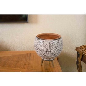 Resim Bitki Tasarımı Ev Dekorasyon Krem Kahve Şekilli Artistik Çift Sırlı İç ve Dış Mekan Kullanımlı Ayaklı Toprak Terakota Saksı Saksılık Çiçeklik 