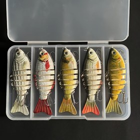 Resim 5 Adet Çok Bölümlü 7 Segmentli 10 cm Tatlısu Evrensel Yem Seti, Çıngırak Boncuklu, Kutulu Paket (17g Levrek Yemi - 5 Parça) 