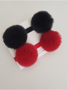 Resim swan butik Kız Bebek Çocuk Bandana Toka Seti Pon Pon Peluş Bant Kırmızı Siyah 