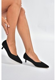 Resim Fox Shoes V404090302 Siyah Süet Sivri Burun Alçak Topuklu Kadın Ayakkabı Siyah 