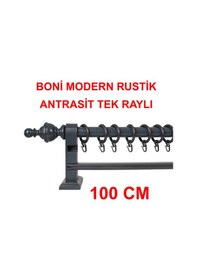 Resim Boni Modern Rustik Ahşap Rustik Perde Askısı Tek Raylı-antrasit 100 Cm Antrasit 