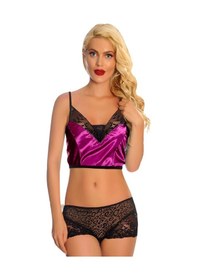 Resim Mor Saten Dantelli Babydoll Şortlu Takım - 287 Çok Renkli 