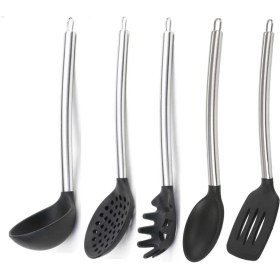 Resim Epinox Silikon Siyah Mutfak Seti 3 (Silikon Kaşık, Spatula, Kepçe, Spagetti Kaşığı, Kevgir) 