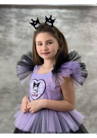 Resim Bes Trend Kız Çocuk Pullu Kuromi Kostümü Kız Çocuk Abiye Elbise Taç Lı Hediye Mor 