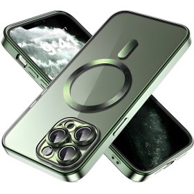 Resim Fibaks iPhone 11 Pro Max Kılıf Kamera Lens Korumalı Magsafe Şarji Şeffaf Renkli Yumuşak Kapak Yeşil 