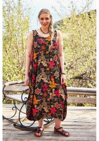 Resim Kayık Yaka Düğmeli Büyük Beden Elbise 001 