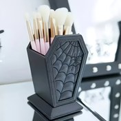 Resim Gotik Tabut Şeklinde Örümcek Ağı Makyaj Fırça Tutucu - Hafif Plastik Masa Düzenleyici, Makyaj Masası veya Ofis Dekoru için 