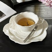 Resim 1 adet Beyaz Fransız Vintage Seramik Kahve Fincanı ve Tabak, Basit ve Taze Yuvarlak Gül, Tekrar Kullanılabilir, Sadece Elde Yıkama, Çok Amaçlı Tema ile, Seramik Malzeme ile Yapılmış, Düğün, Öğleden Sonra Çay, Hediye için 