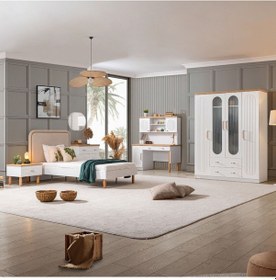 Resim Vita Bohem Genç Odası - 4 Kapaklı Dolap, Karyola, Komodin, Çalışma Masası, Şifonyer Beyaz 