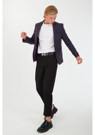 Resim Sposo G-211 Dar Kalıp Desenli Lacivert Erkek Blazer Ceket Lacivert 
