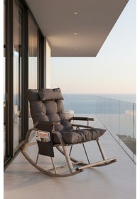 Resim Metatek Sallanan Sandalye, Minderli Baba Koltuğu, Metal Tv Koltuğu, Dinlenme Koltuğu, Emzirme Koltuğu Antrasit 