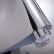 Resim 1 Rulo Kendinden Yapışkanlı Metalik Parlak Gümüş Etiket, Sahte Paslanmaz Çelik Ayna Yansıtıcı Film, Ev Dekoru, Duvar Dekoru, Doku Stili, Dekorasyon Ayna Kağıdı Yansıtıcı Levha 