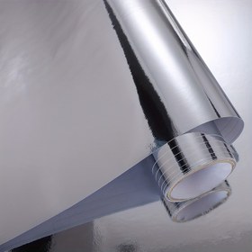 Resim 1 Rulo Kendinden Yapışkanlı Metalik Parlak Gümüş Etiket, Sahte Paslanmaz Çelik Ayna Yansıtıcı Film, Ev Dekoru, Duvar Dekoru, Doku Stili, Dekorasyon Ayna Kağıdı Yansıtıcı Levha 