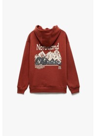 Resim Koton Erkek Çocuk Uzun Kollu Baskılı Şardonlu Pamuklu Kapşonlu Sweatshirt Kiremit 