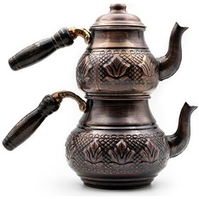 Resim Antepsepeti Bakir Eskitme Lale Desenli Küçük Çaydanlik Bakır Eskitme 