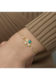 Resim 925 Ayar Gümüş Gold Nazarlı Yonca Bileklik 
