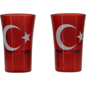 Resim Kırmızı Ayyıldızlı Kahve Yanı Su Bardağı 2&Apos:Li Cam Shot B 