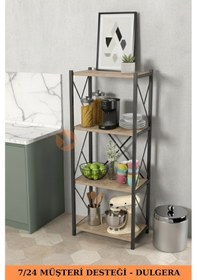Resim Fourty 4 Raflı Metal Dar Mutfak Rafı Mikrodalga Fırın & Erzak Rafı 128 Cm Çam 
